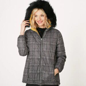 Nuage Women's Hooded Reversible Quilted Jacket–2-in-1 Style, Cozy  Chic, Size 14